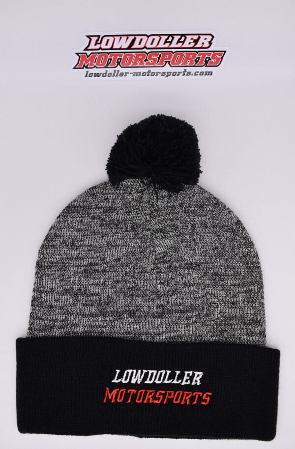 Grey/Black Lowdoller Motorsports Pom Pom Beanie - Image 3